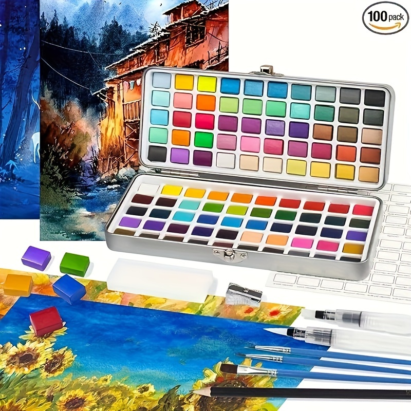 

Watercolor Paint Set, 72 48 24 Colors Brushes Pens And Drawing Pencil, Art Supplies, Travel Watercolor Set, Adults, Artists And Painting Lovers