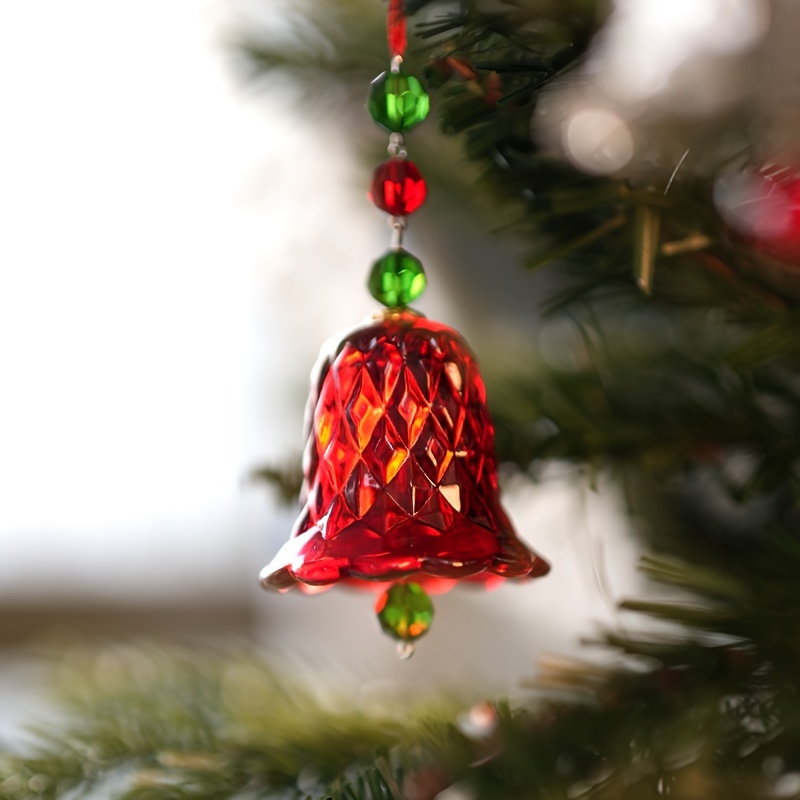 

Red Transparent Crystal Wind Chime Window Hanging Bell Glass Pendant Holiday Christmas Tree Decoration