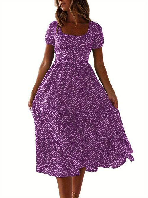 plus size womens floral dress square neck puff sleeve tiered ruffle midi dress for
