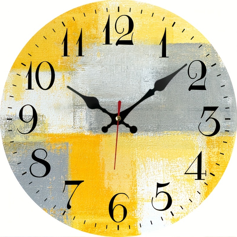 

1pc Quiet Yellow And Gray Abstract Clock, Powered By Batteries, Silent Without Ticking, Wall Clock Suitable For Home Decoration