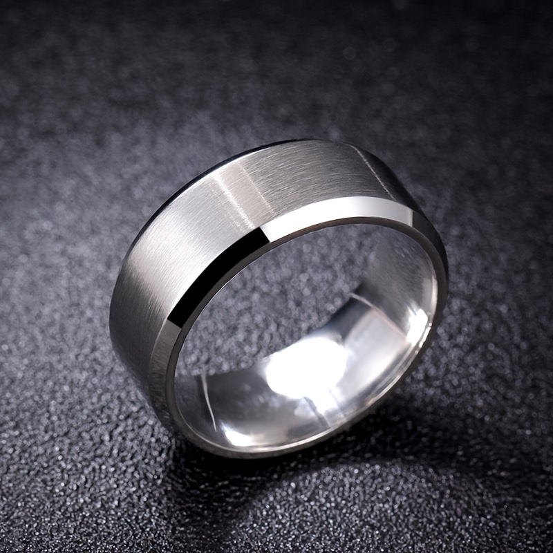 Stylish 8mm Matte Beveled Ring - Silver Unisex Band