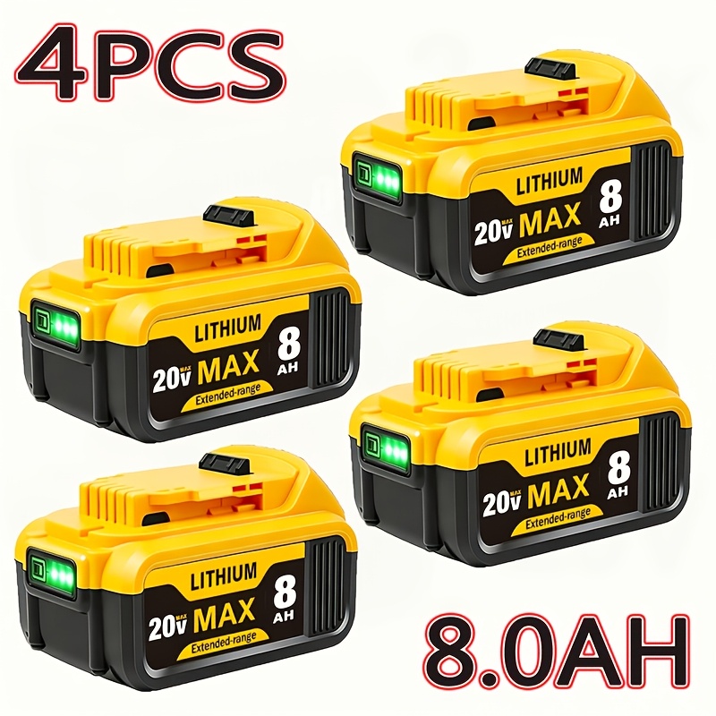 TEMU 4-pack 20v 8.0ah Lithium-ion Battery High Capacity 8, 000mah Replacement For Dcb200/dcb201/dcb203/dcb206 Battry Compatible With Dew 20v