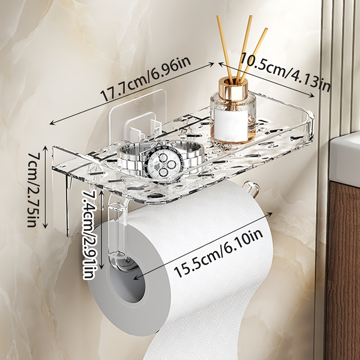 TEMU Portarrollos de papel higiénico de pared AmoiChic — Fácil instalación, accesorio de baño con estante para teléfono móvil — Adecuado para baños,