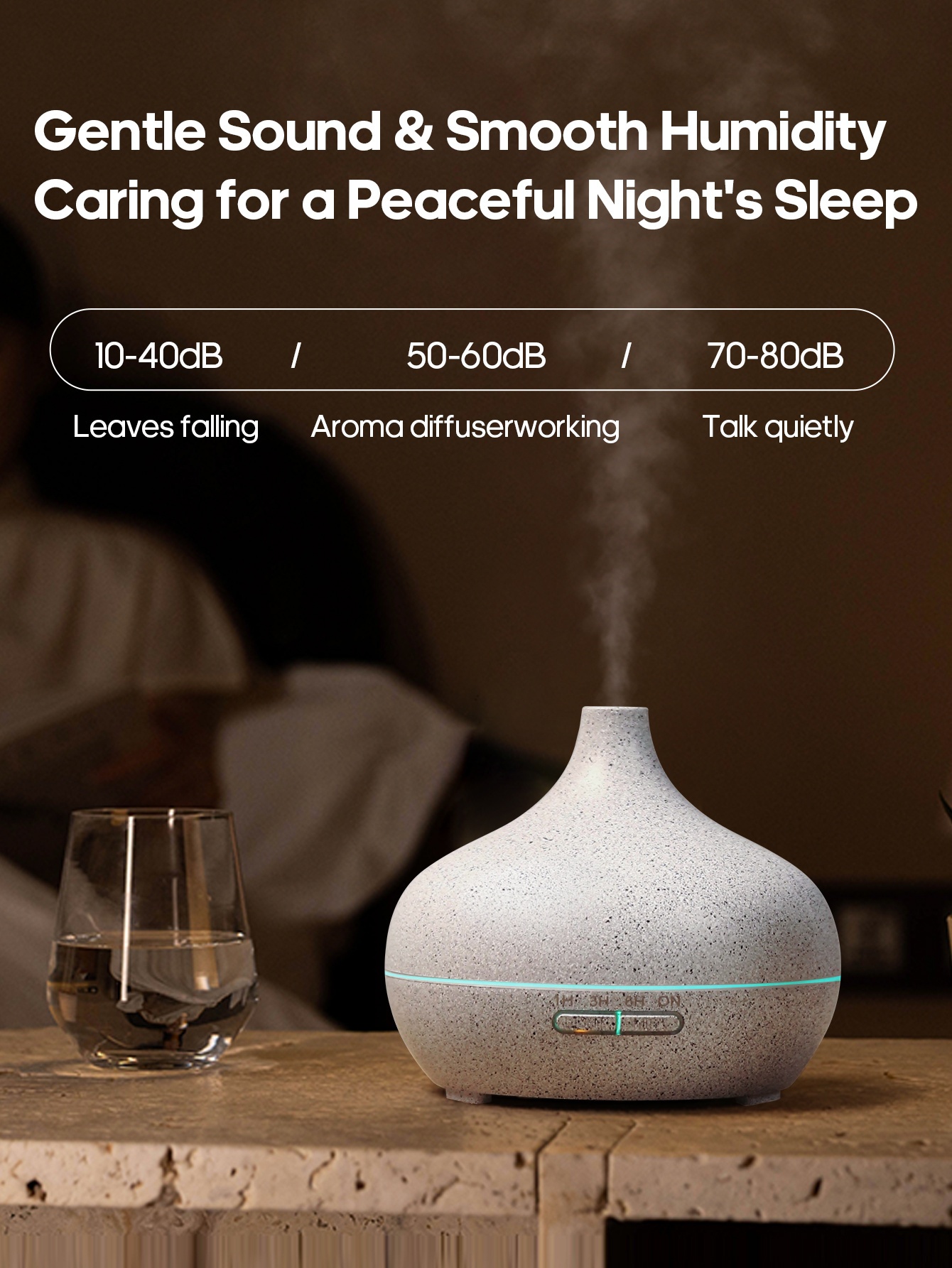 Difuzor de Aromă cu Textură de Lemn 300ml, Alimentat prin USB, 3 Stiluri (Lemn Închis/Deschis, Marmură), Lumini de Atmosferă cu 7 Culori și Timer, Operare Simplă cu Butoane Fără Telecomandă, Tehnologie Soundwave Silențioasă, Oprire Automată la Uscare, Umidificator de Uleiuri Esențiale pentru