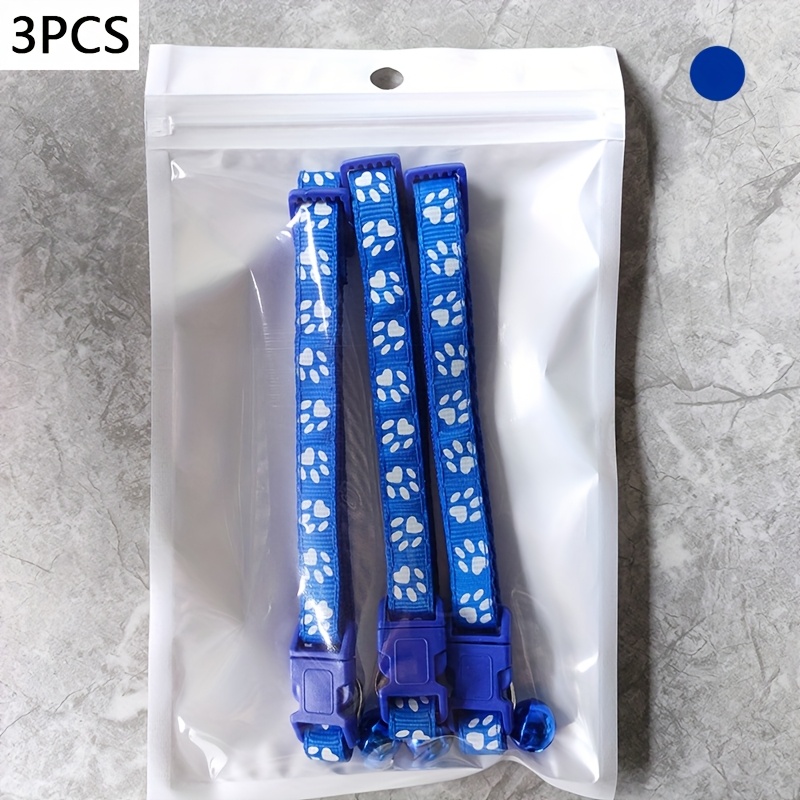 TEMU 3pcs Collar Set, Made Of Nylon Material, Random Color, With Adjustable Animal Paw Print Design, Suitable For Outdoor Of Cats And Dogs, Without