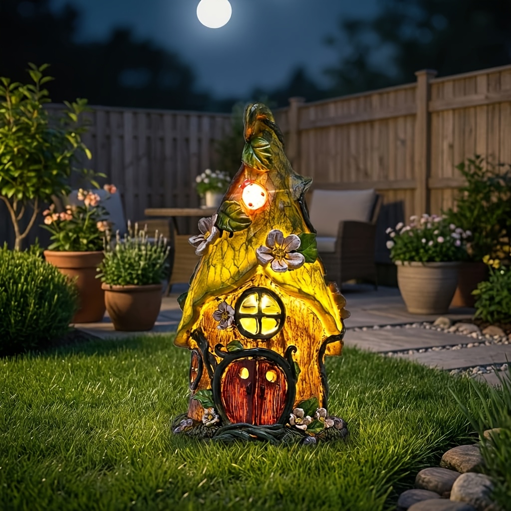 TEMU Solar For Courtyard Decoration, Outdoor Garden Sculpture, Mushroom House Ornament, Waterproof , Ideal For Courtyard, Balcony, And Porch, Perfect
