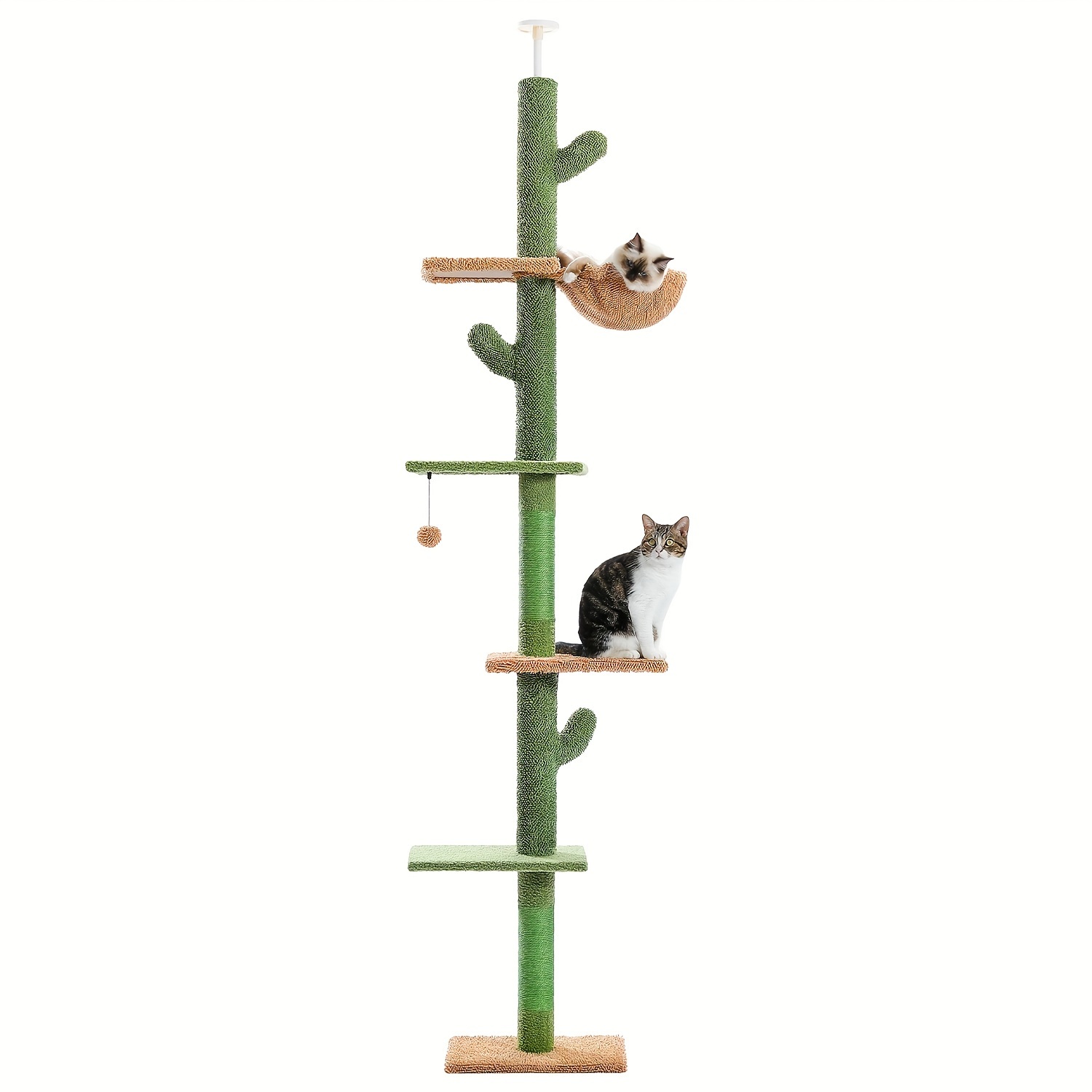 E-shop Road Cactus Kratzbaum für Katzen, Boden bis Decke Katzenbaum mit verstellbarer Höhe (229-275 cm), 5-stufiges Kletteraktivitätszentrum mit