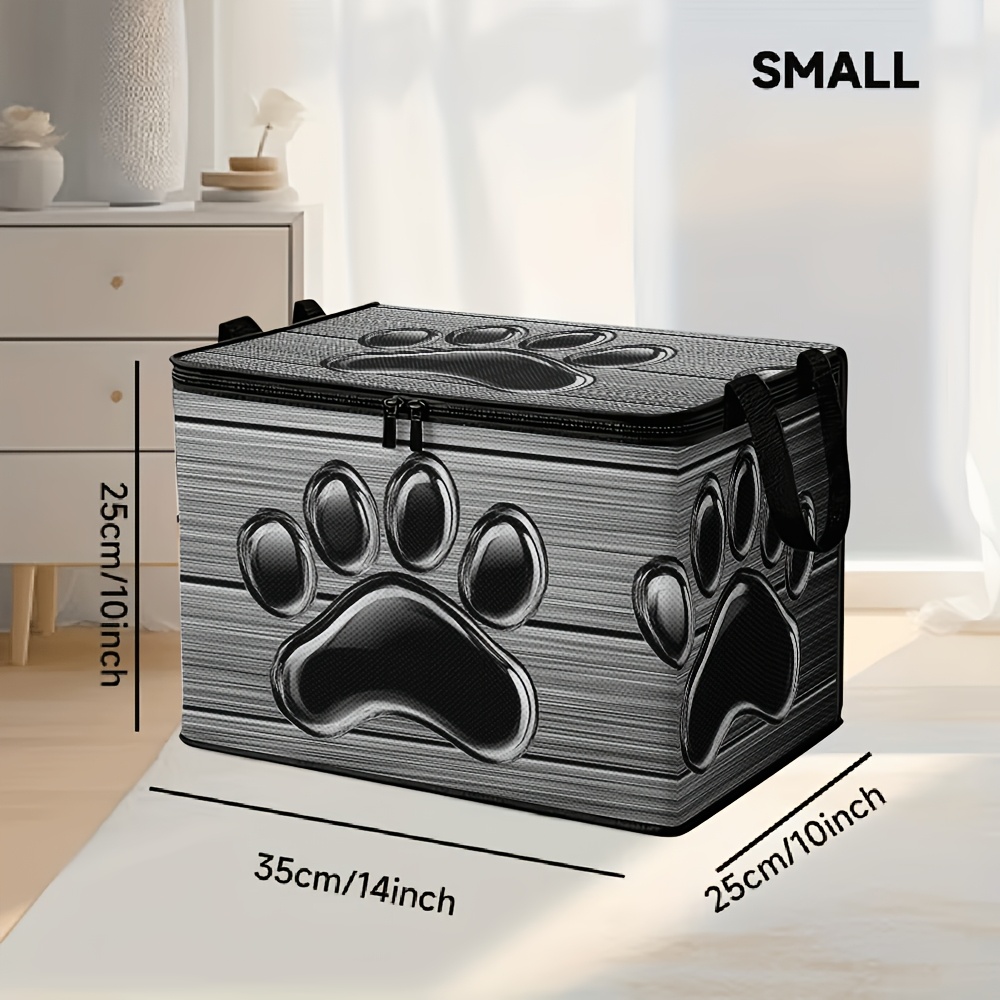 TEMU 1 2d Flat Paw Print Storage Basket With Lid- Modern Pet-themed Storage Basket For Clothes And Blankets- Washable Organizer Basket With Paw Print