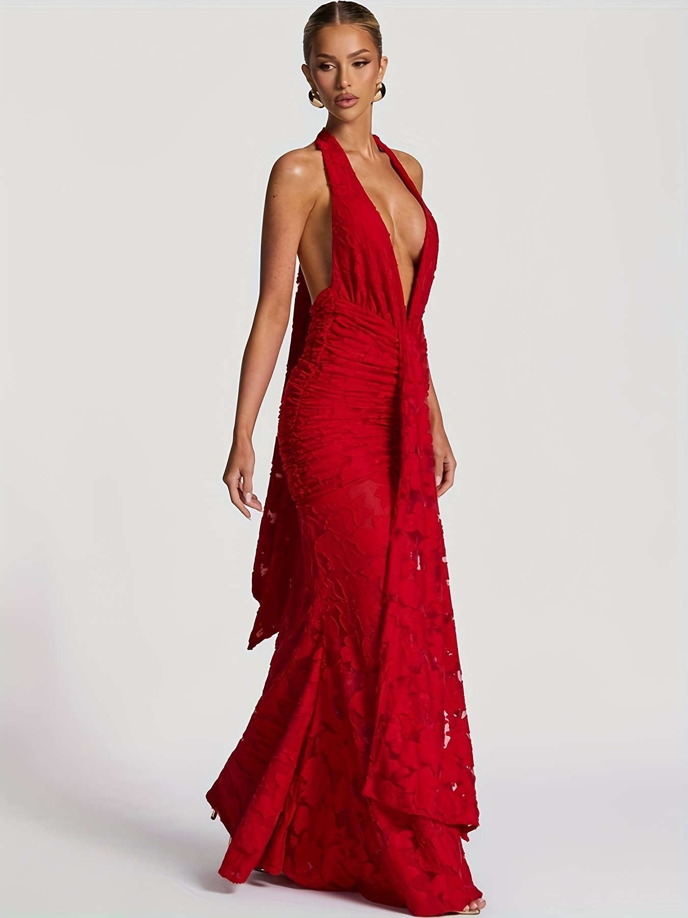 2025 deep v dress lace back bodycon w draped mermaid - Temu Mauritius