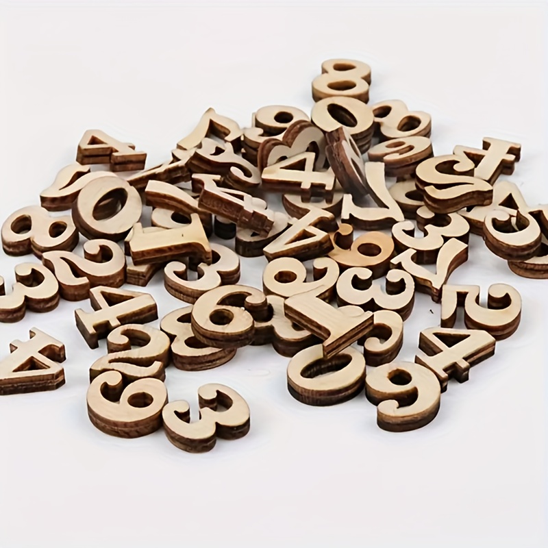 

100pcs, Laser Carving Wood Crafts, Creative 0-9 Digital Mixed Diy Decoration, Self-adhesive Accessories, Shooting Props, Wood Products