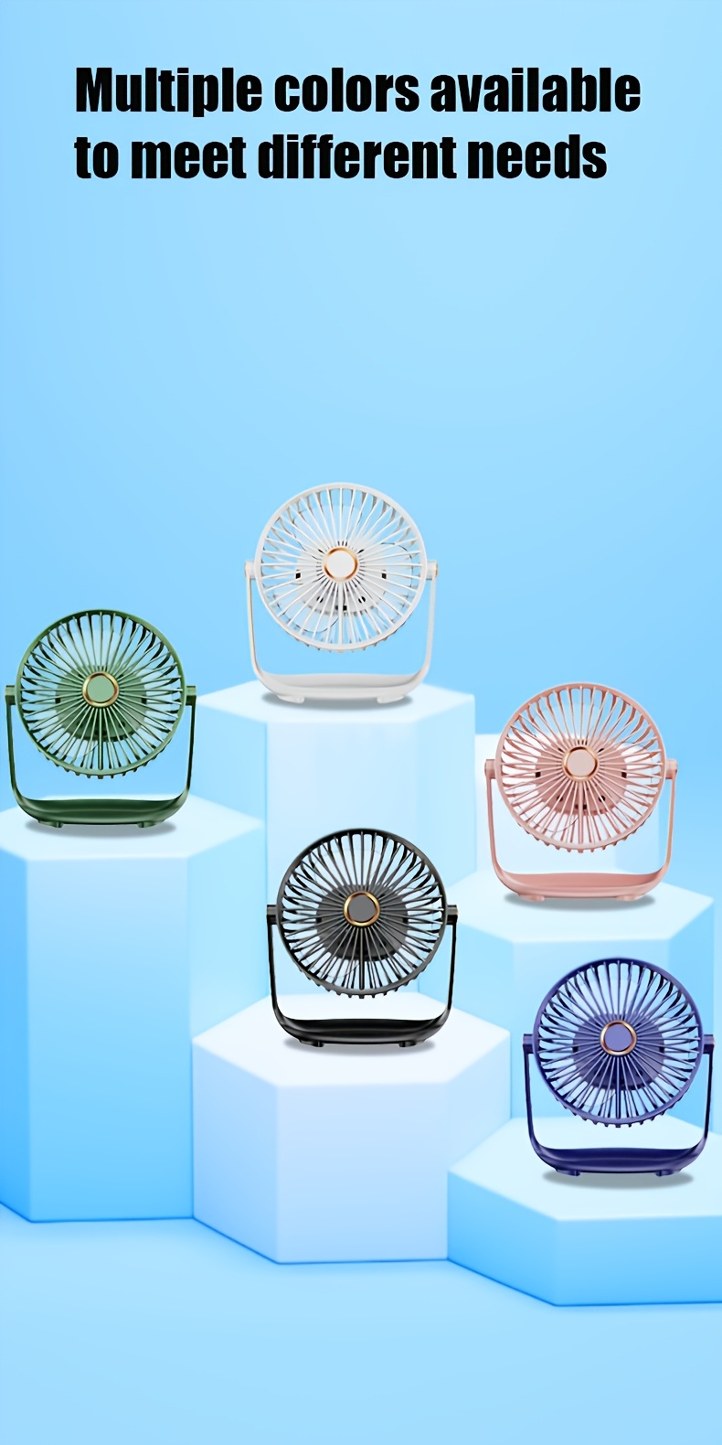 jkuoo 7 87 portable desk fan with nightlight usb c charging 5 speed 360 tilt   1200mah lithium battery indoor outdoor use button control plastic material details 8