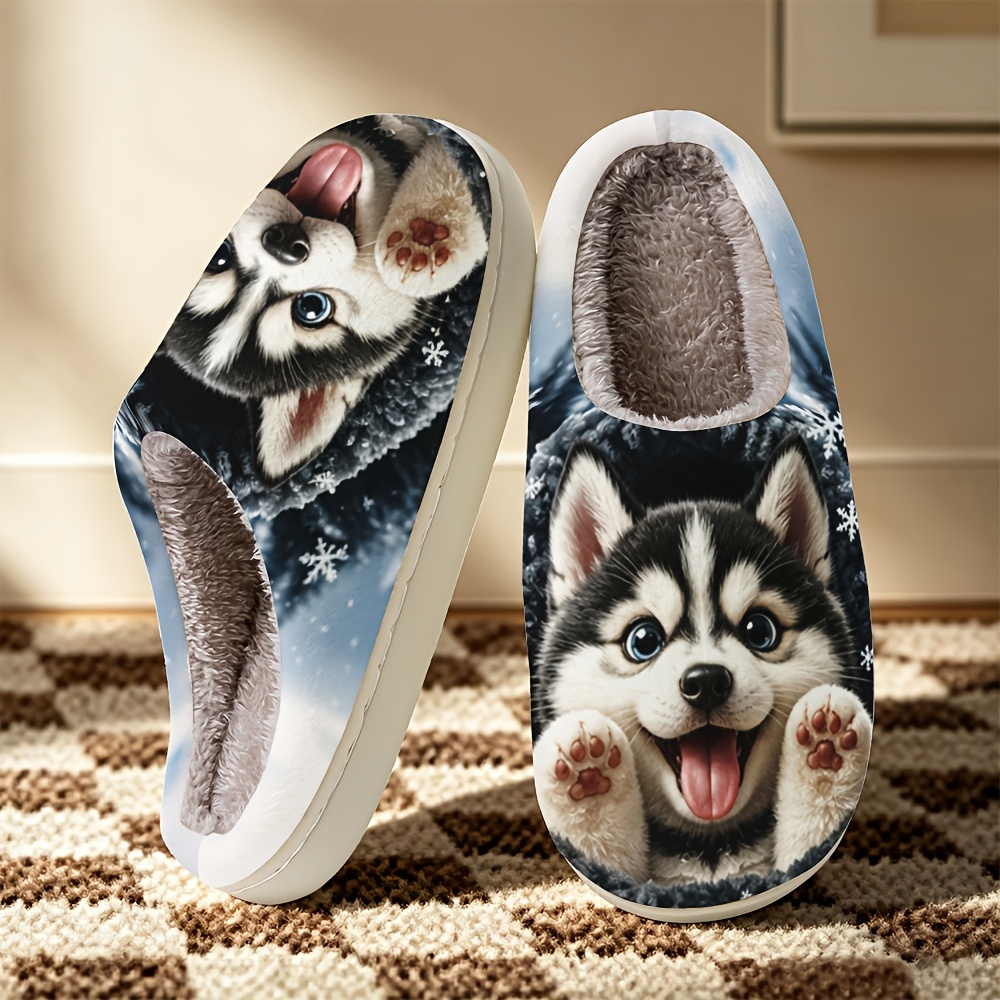 Heartwarming Husky Dog Printed House Slippers for Women and Men, Cozy Plush Indoor Slippers, Lightweight Warm Home Shoes for Couples, Cute Comfort Gift for Dog Lovers, Women Shoes