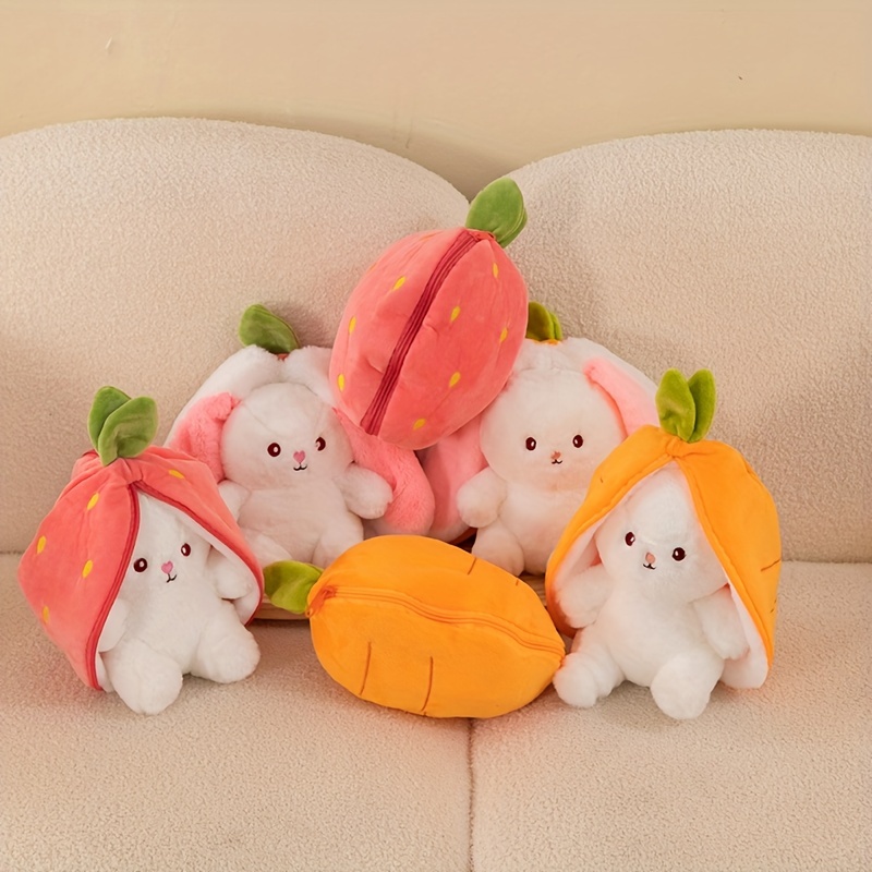 

1pc 28cm/11inch Strawberry Rabbit Transforming Little Rabbit Doll, Cloth Puppet Carrot Rabbit Plush Doll, Sleeping Pillow, Plush Toy!