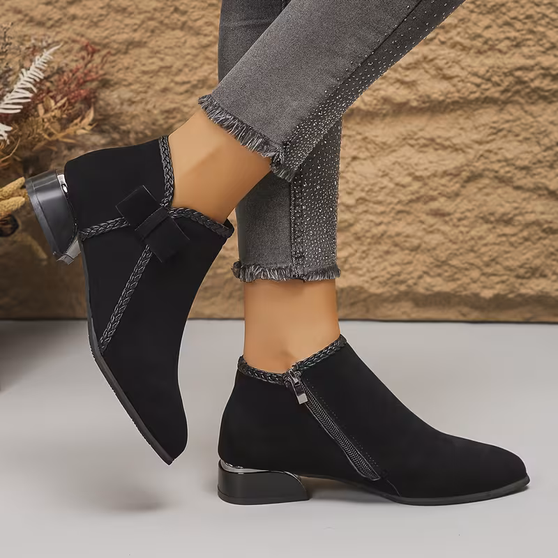 new autumn winter heel ankle boots for women pointed toe single shoe with bowknot fashion versatile chunky side zipper details 1