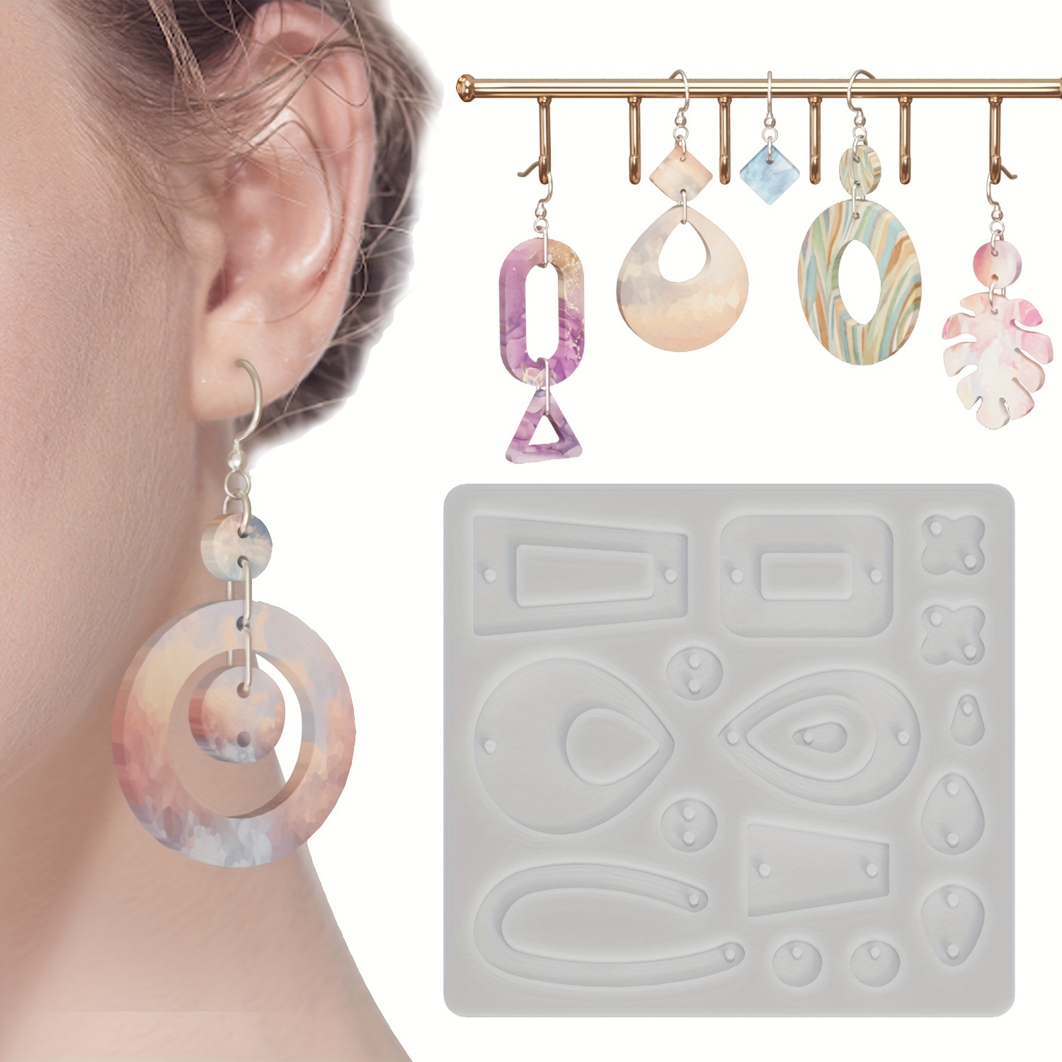 

Silicone Resin Casting Molds Set For Diy Jewelry, 1pc Earrings Pendants Crafting - Multi-shape Necklace & Earring Making Supplies Kit