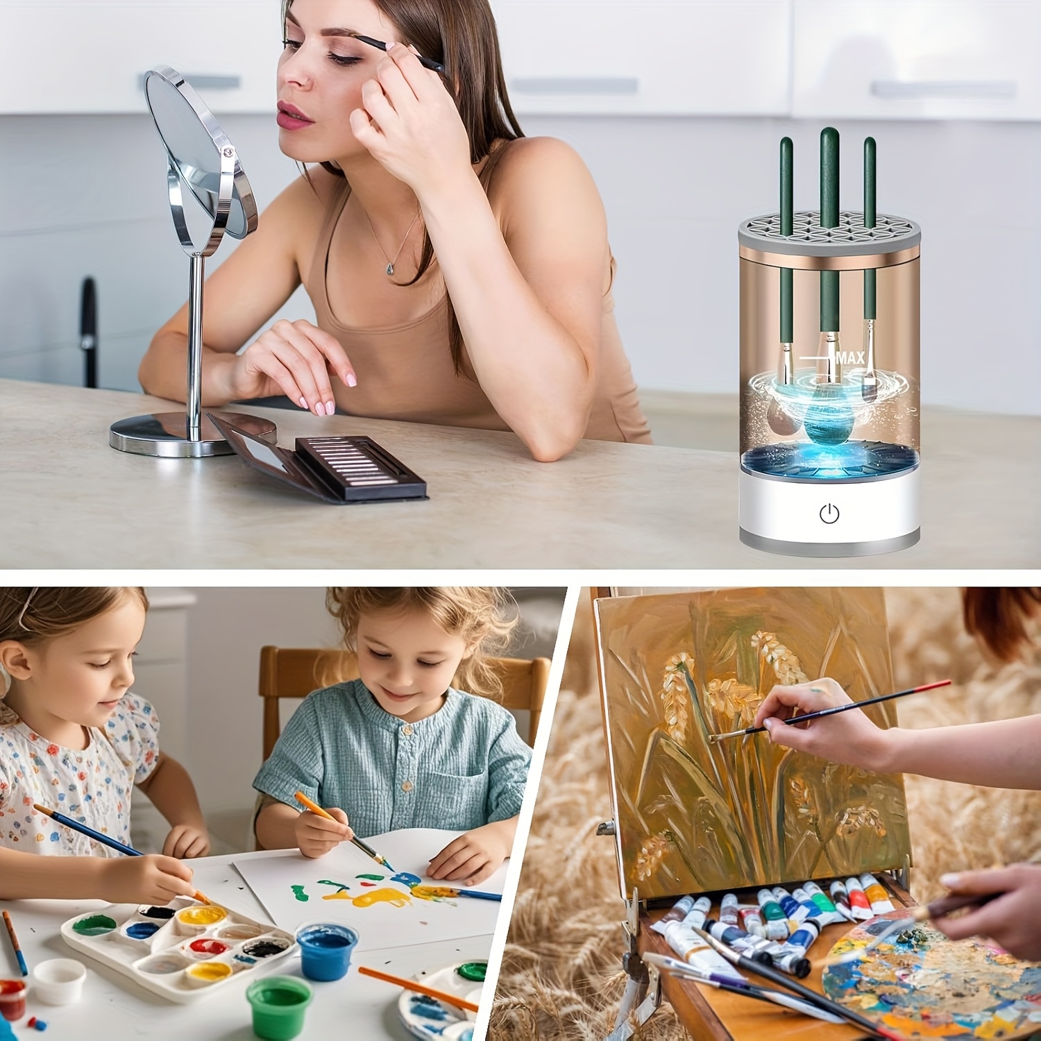 360° Kutija za čišćenje alata za ljepotu - Jednostavno upravljanje, niska buka i energetski učinkovita tehnologija zvučnih valova/ultrazvučni uklanjač mrlja za kistove za šminku, beauty jaja, spužve - Perilica (bez / lako čišćenje)