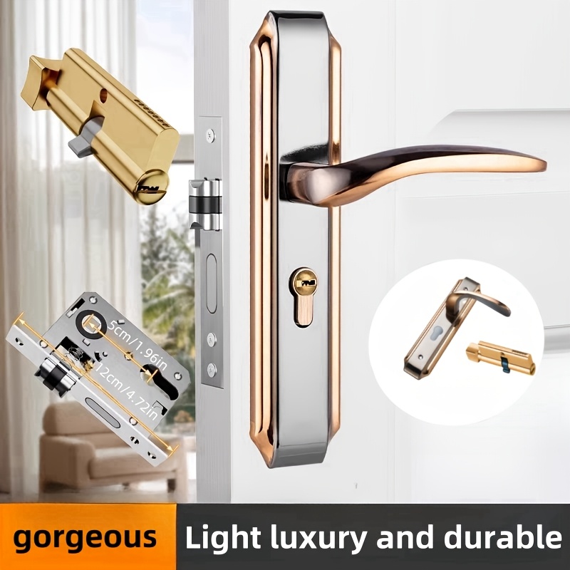 

Minimalist Aluminum Door Lock Set - Fit, No Battery Needed, Metal Construction For Bedroom & Interior Security, Handle, Diy Tools