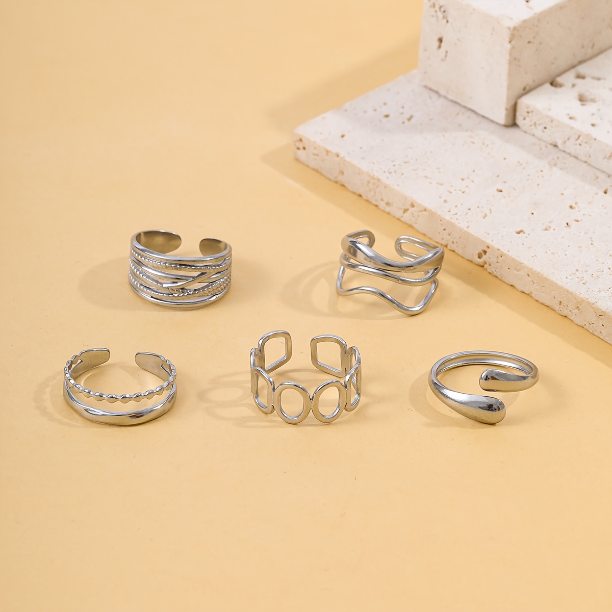 5pcs Unisex Stylish Minimalist Couple Rings Set