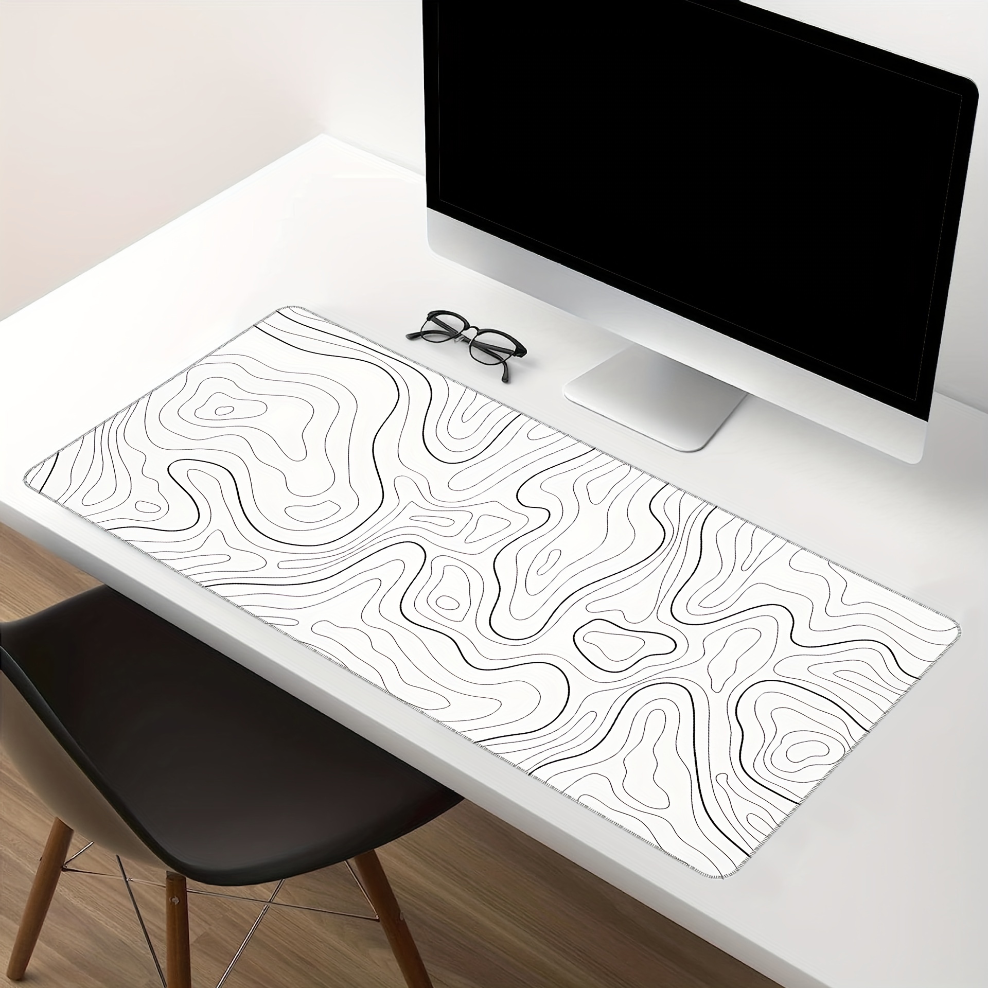 TEMU Large White Map Mouse Pad - Non-slip, Washable Desk Mat For Office & Gaming, Abstract , Desk Decor & Kitchen Use, Great Holiday Gift