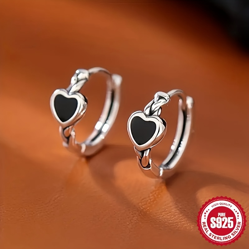 Women's S925 Sterling Silver Hoop Earrings with Heart Design