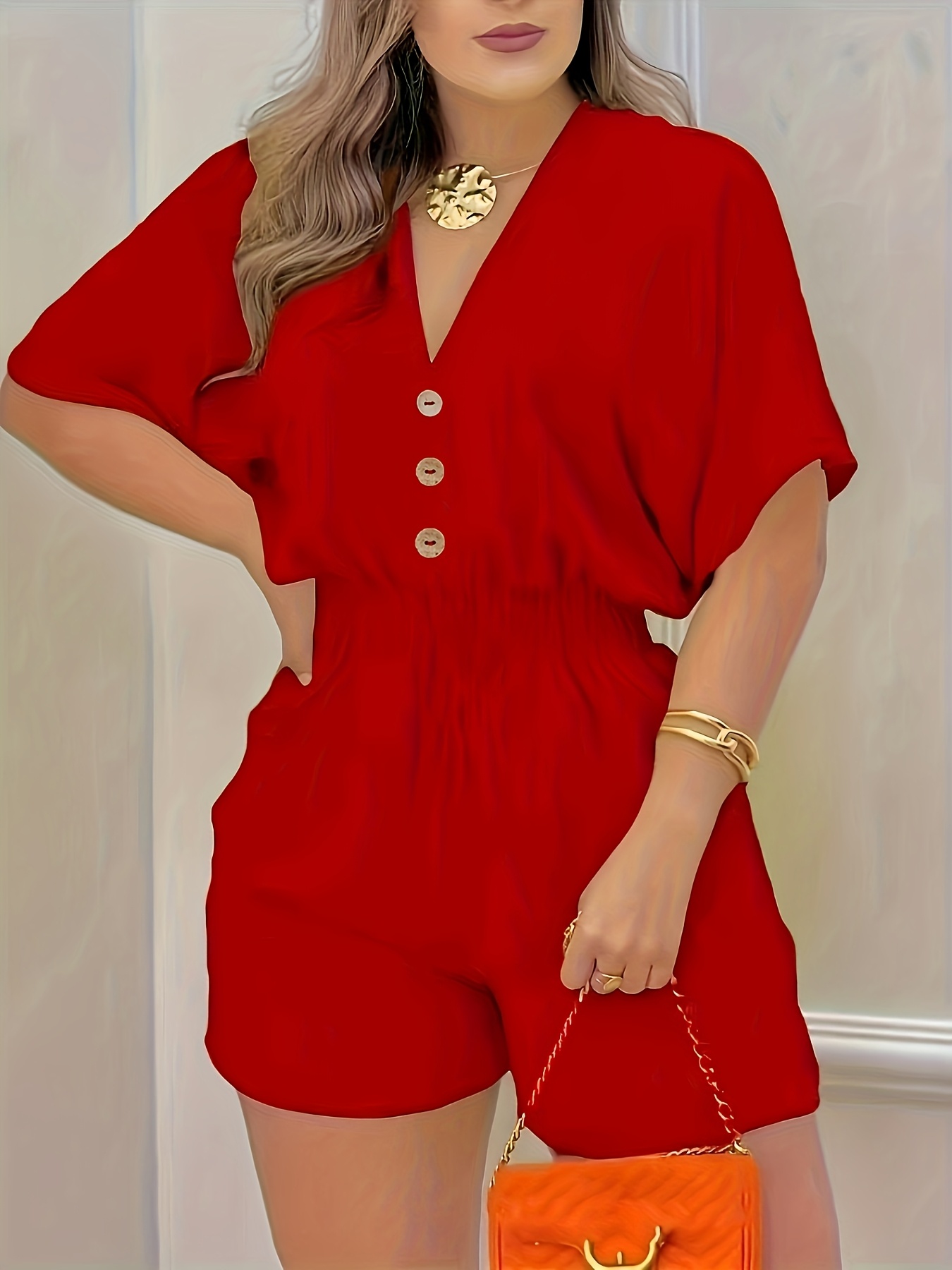 plus size womens plus size elegant red v neck romper Temu