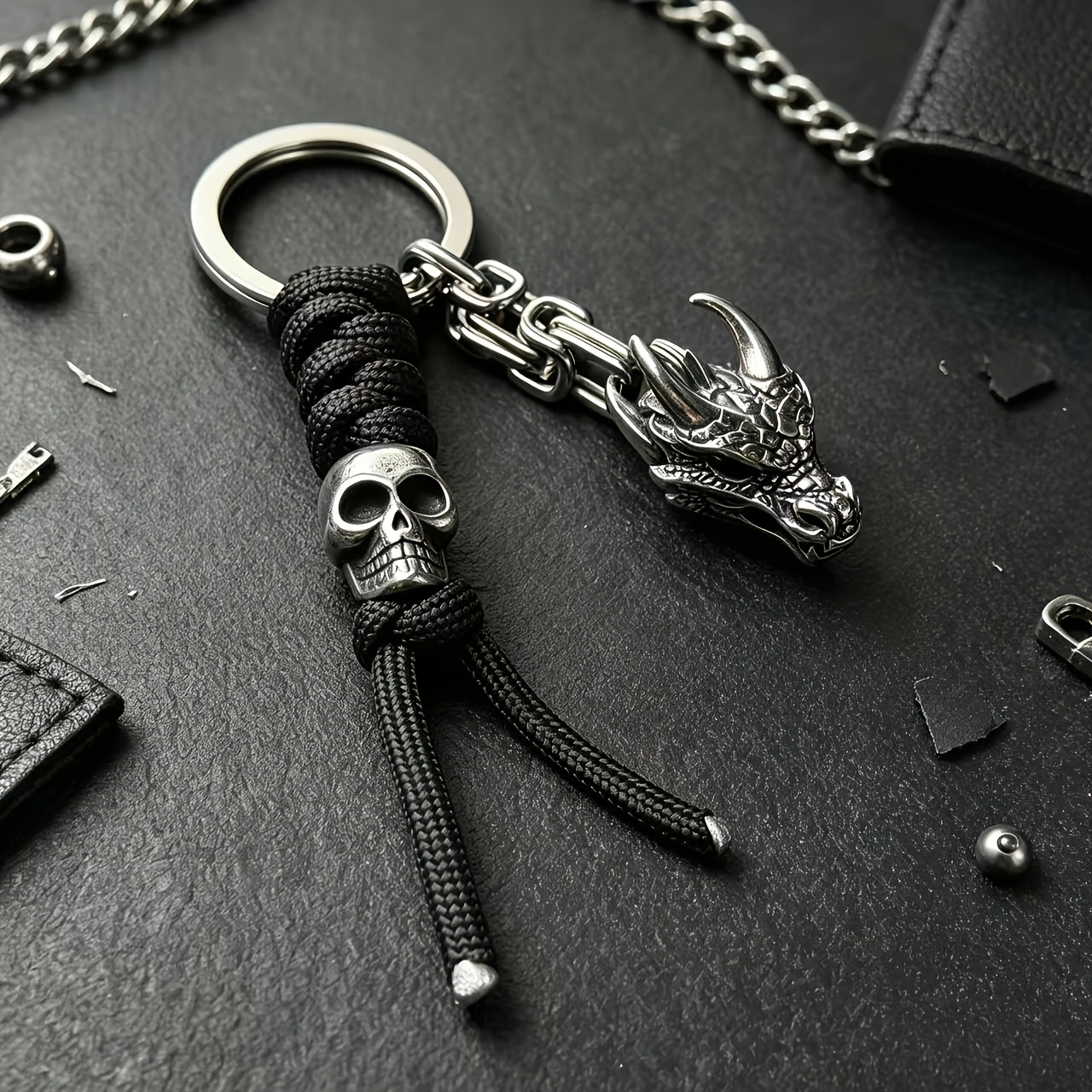 TEMU Stainless Steel Skull Key Chain, Fashionable Trendy Keychain Pendant