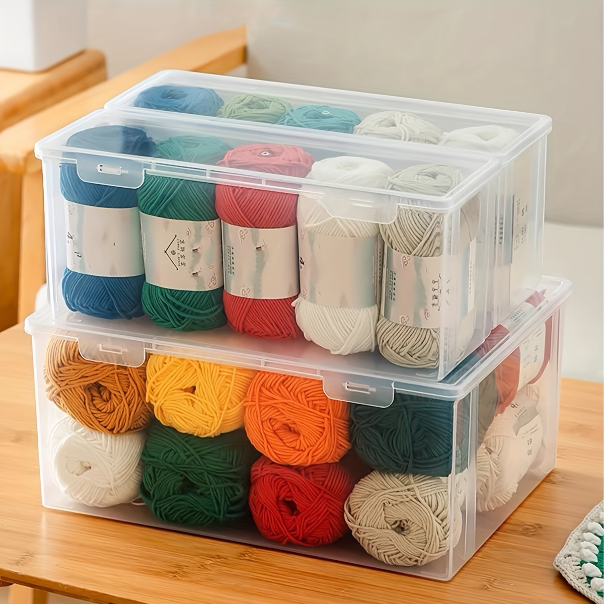 

1pc/2pcs Transparent Flip Cover With Lid, Dust-proof And Moisture-proof Wool Ball Storage Box, Large-capacity Household Woven Cotton Thread Storage Box, Hand Tool Storage Box