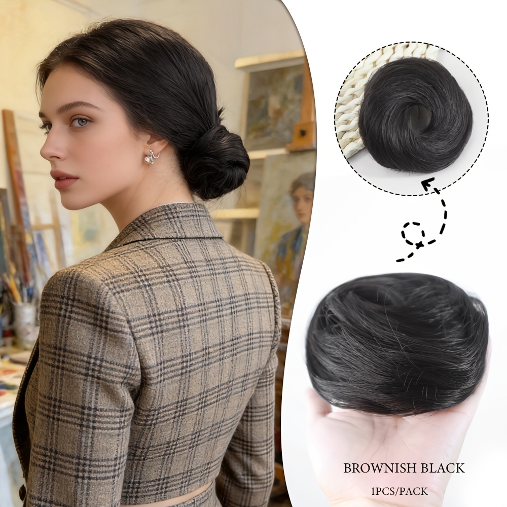 TEMU Women's Donut Wig Hair Bun - Synthetic Fiber Straight Hair Bun, High Elasticity Hair Bun, Elastic Band Hair Extension, Increases Hair Volume,