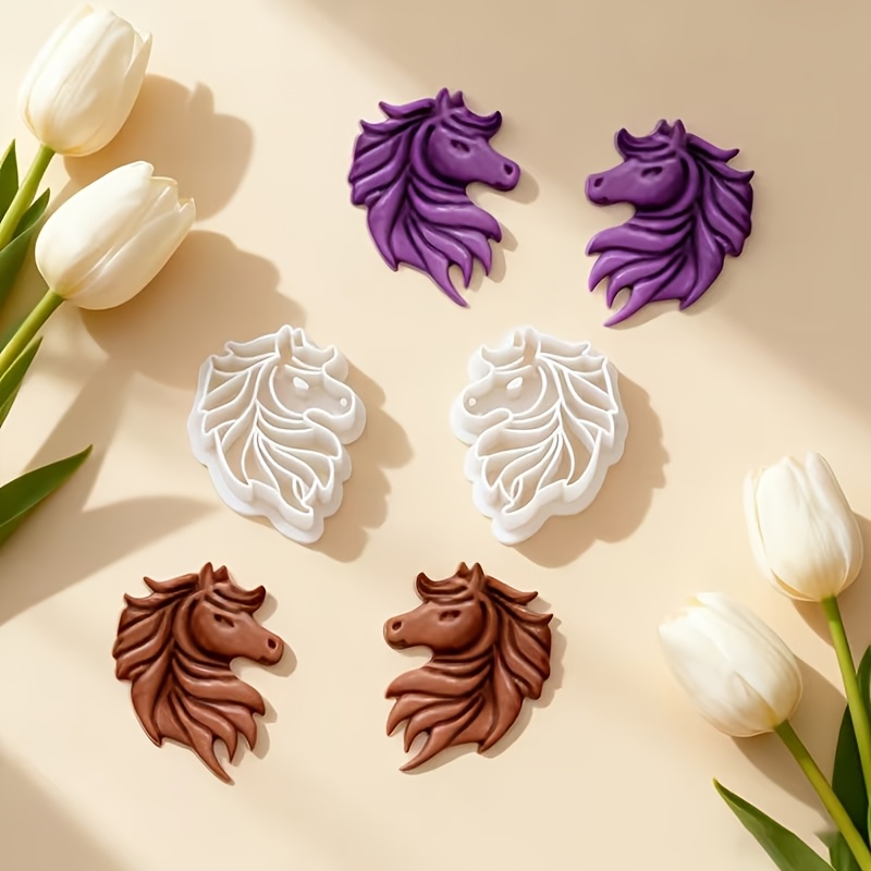 TEMU 2 Exquisite Horse Head Clay Cutters - Polymer Clay Cutter For Jewelry Making, Polyester Resin Material, Hollow Mold Design Clay Cutter, Animal
