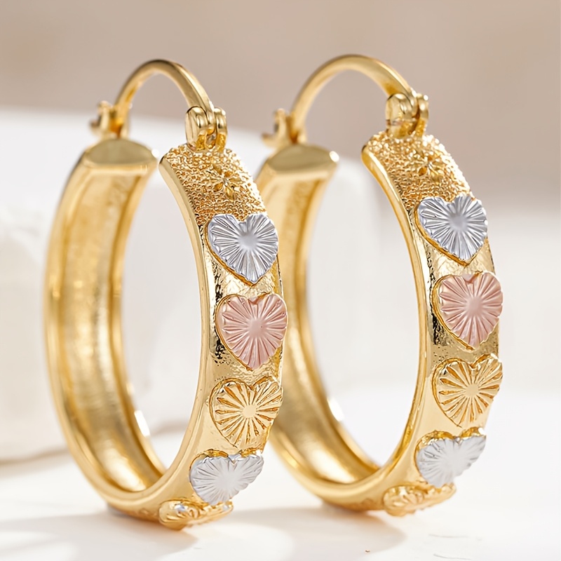 TEMU Women's 3-tone Plated Hoop Earrings Suitable For Wedding & Valentine's Gift, Arabian Style Hoops With Middle Eastern, For Parties, Wear