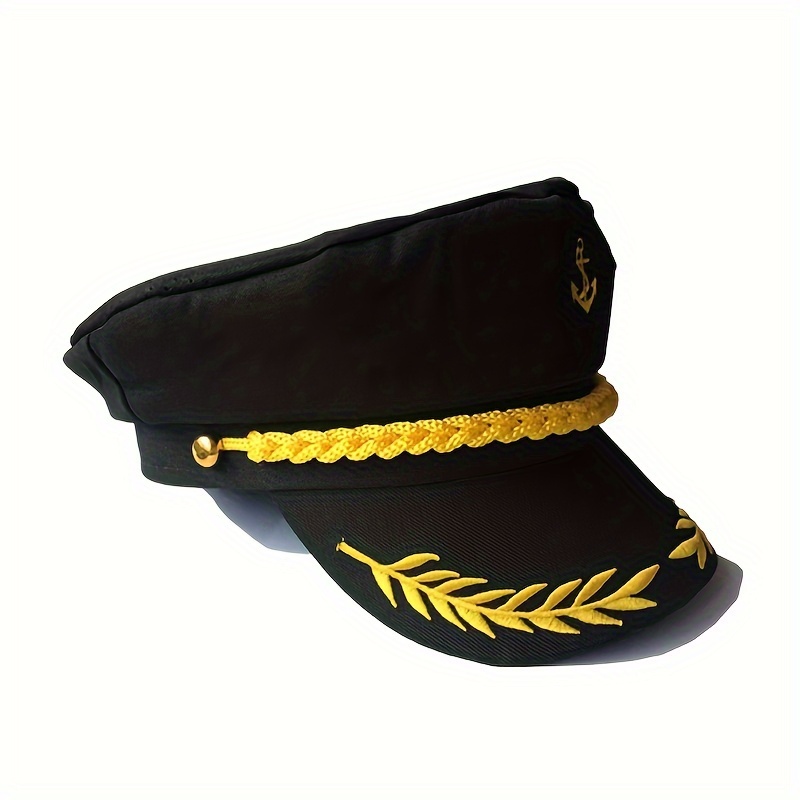 

Adjustable Embroidered Captain Hat - Nautical Costume Accessory, Yacht Party Headwear With Detailing, 1 Size Fits Most