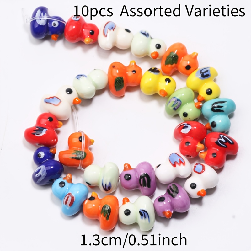 TEMU 13mm 10pcs Random Colors Ceramic Small Animals For Necklace, Earring And Phone Charm Making - Festive Decor Gift, Glossy Bead Surface, Smooth