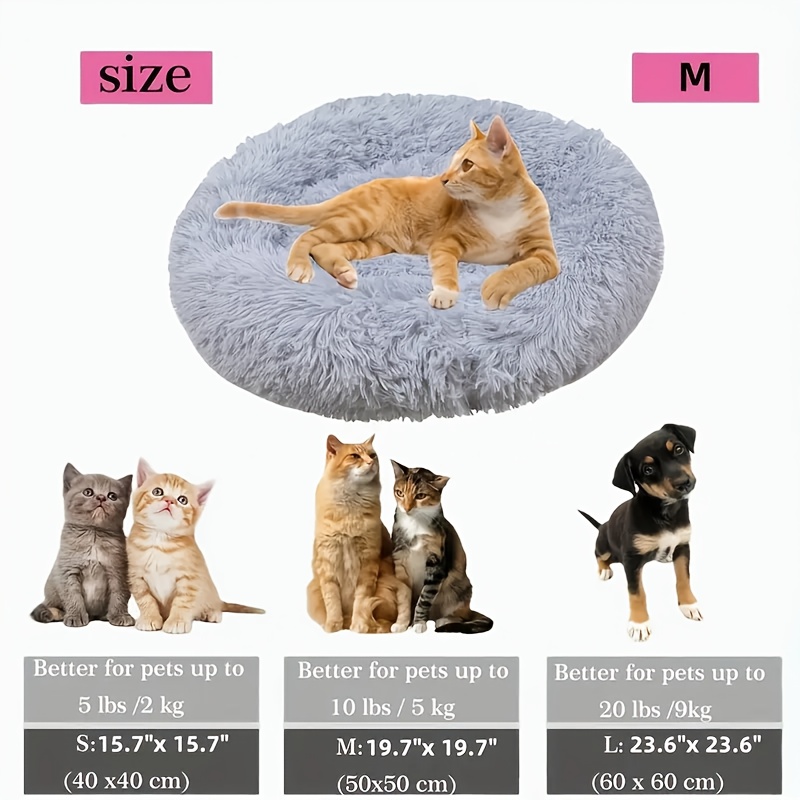 TEMU Cama para mascotas de felpa larga con forma de , cama redonda para gatos más profunda para un sueño y , cama lavable para todas para perros