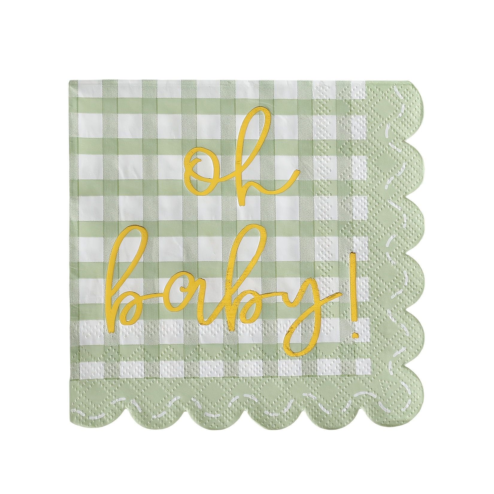 TEMU 20pcs Floral Font Green White Vichy Check Gingham Lace Disposable Napkins, 2-ply 9.84 X 9.84 Inches, Suitable For Welcome Baby Shower, Gender