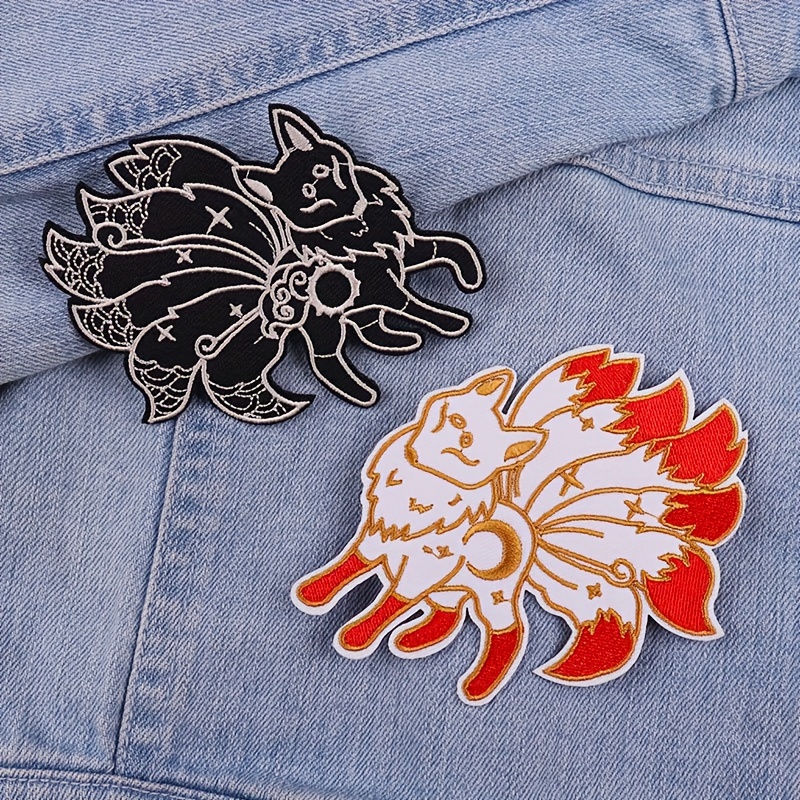 

2pcs Cartoon Nine- Fox Embroidery Iron-on Patches For Clothing, Diy Animal Patches