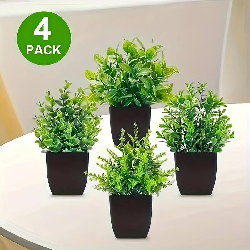 4pcs Fake Plants In ,mini Artificial Flower For Home Decor Eucalyptus Potted Plant,small Grass Greenery Potted Plants For Indoor Home Office Farmhouse Bathroom Table Decoration