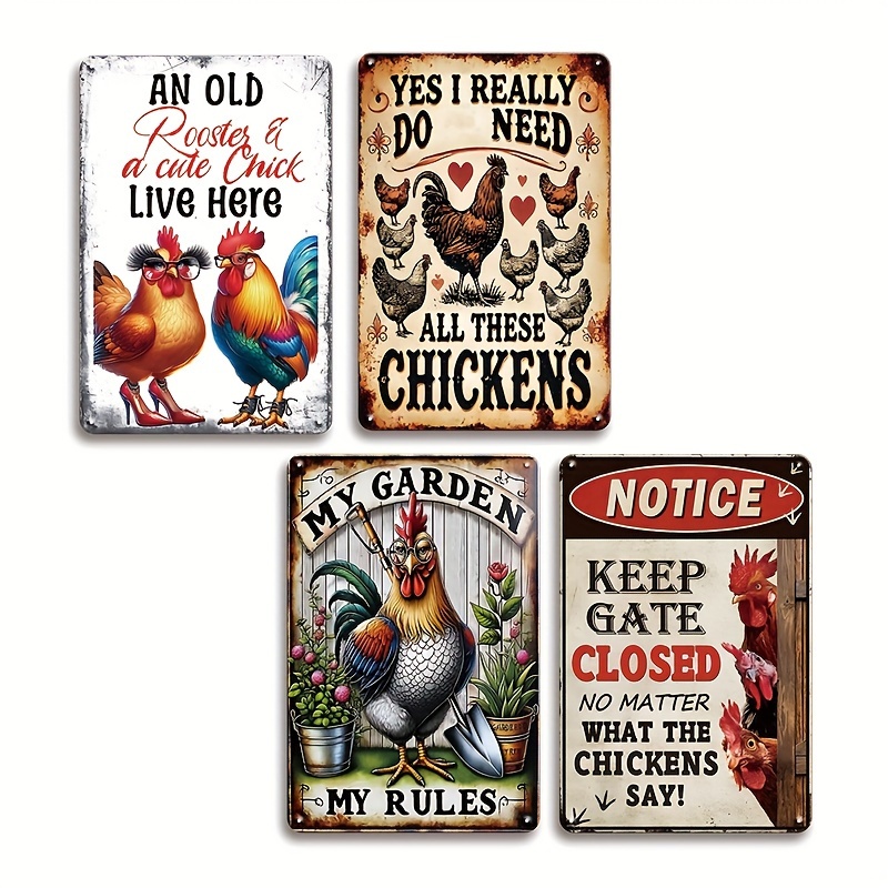 

4pcs Set Of Tin Signs - For Decor, 8x12