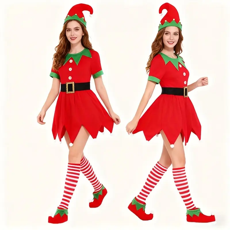 5pcs womens christmas elf costume complete outfit elf hat - Temu Cyprus 5pcs womens christmas elf costume complete outfit elf hat - Temu Cyprus