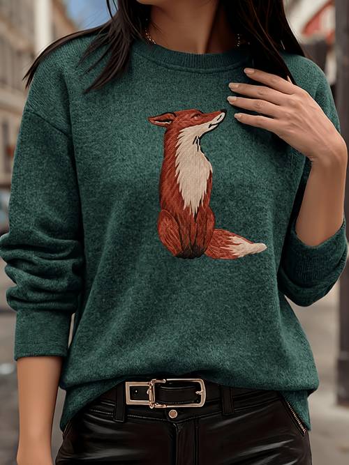 item picture womens casual crew neck sweatshirt with side sitting graphic print long length crew neck sweatshirt autumn winter warm inner layer top