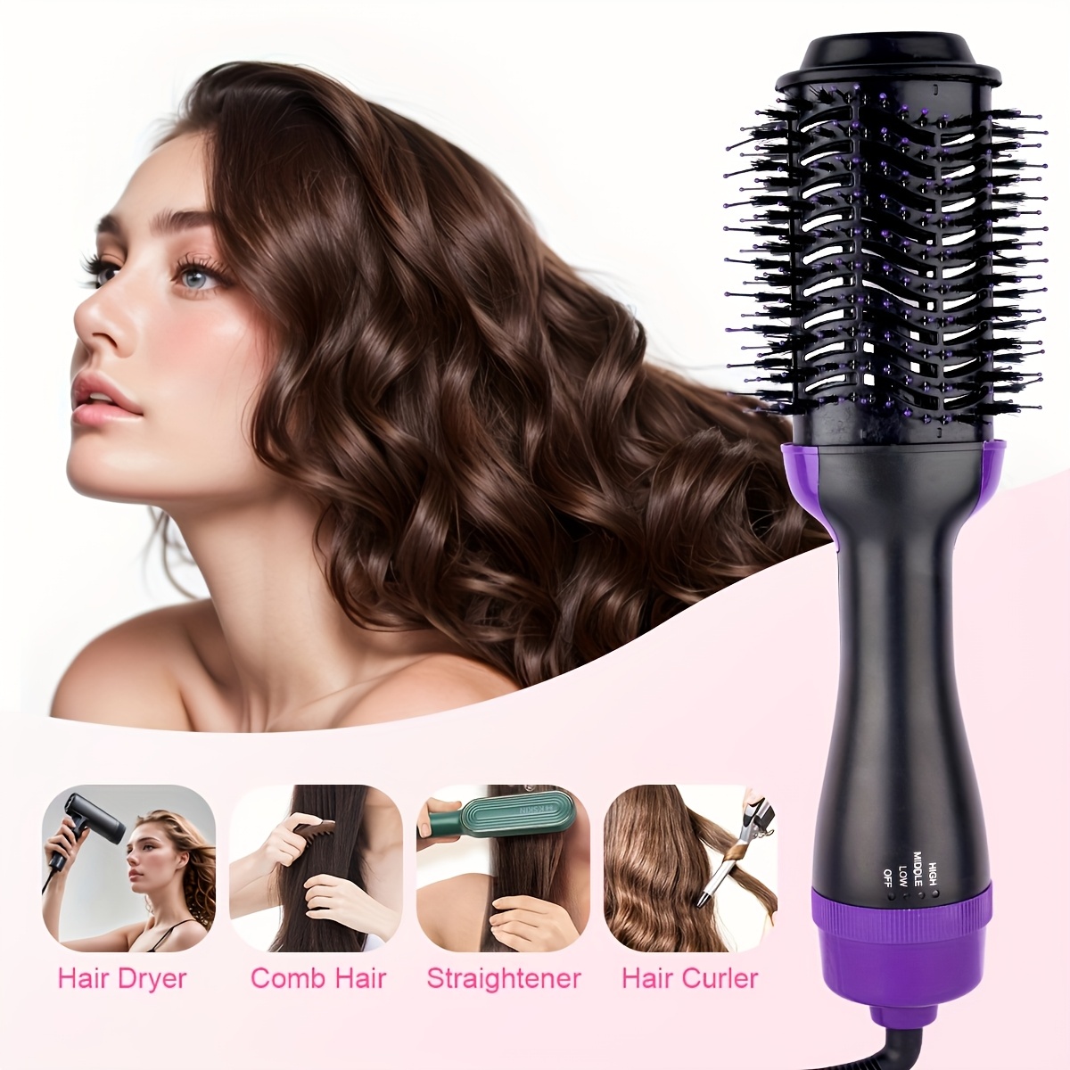 European Standard Hair Dryer and Curling Iron 2-in-1 Hot Air Brush, Wet and Dry Dual Use, Multi-Functional Styling Tool, 220V, 650W, Plug Powered, No Battery Required, Hair Dryer Attachment|Versatile Styling|Integrated Comb