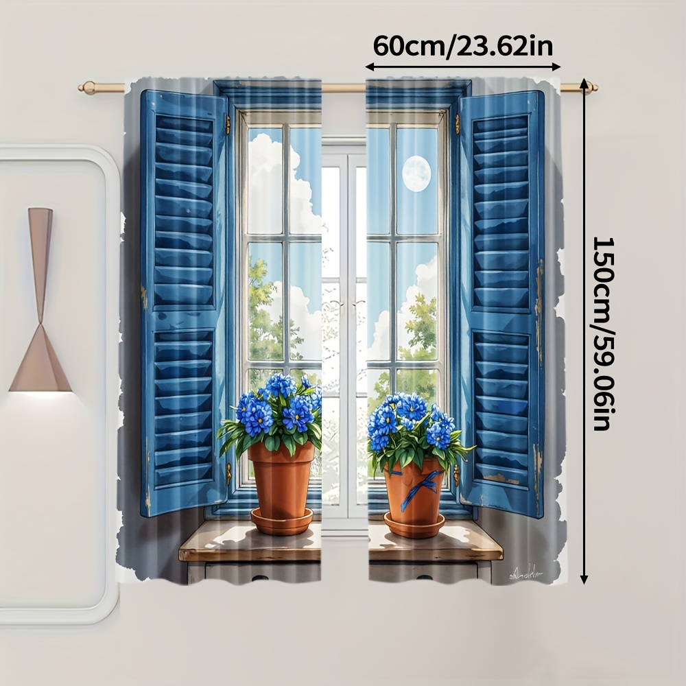 TEMU Ensemble de 2, Rideaux bohèmes polyvalents, style vintage pour fenêtres de ferme, en polyester, idéal pour cuisines et cafés (tendeur non )