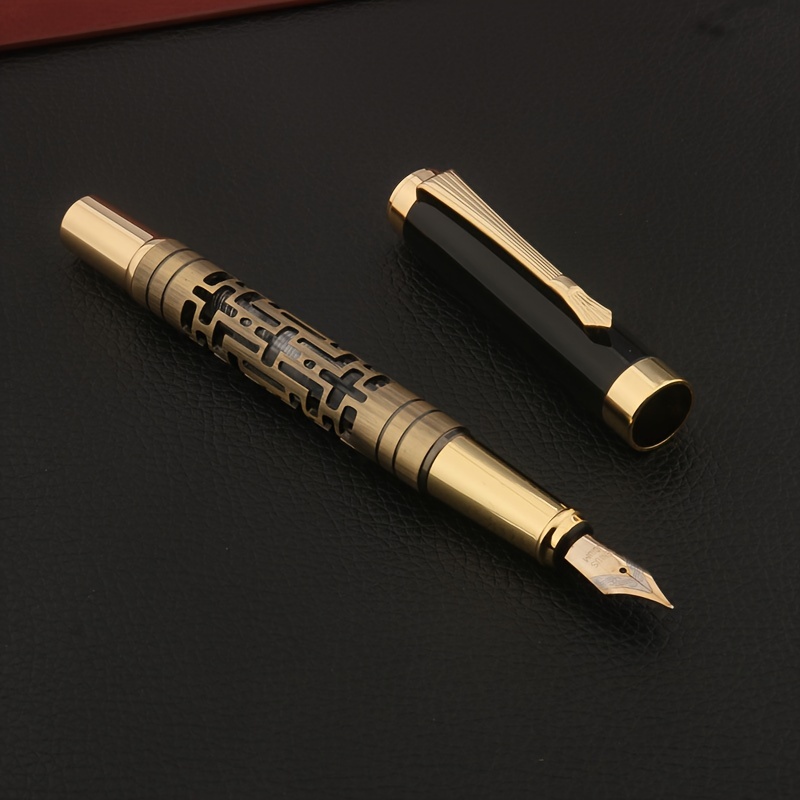 

1pc Elegant Vintage Bronze With Intricate Metal , Refillable Fine Nib, Cap - Ideal For Office & Study Use, Perfect Writing Gift, Cute Pens