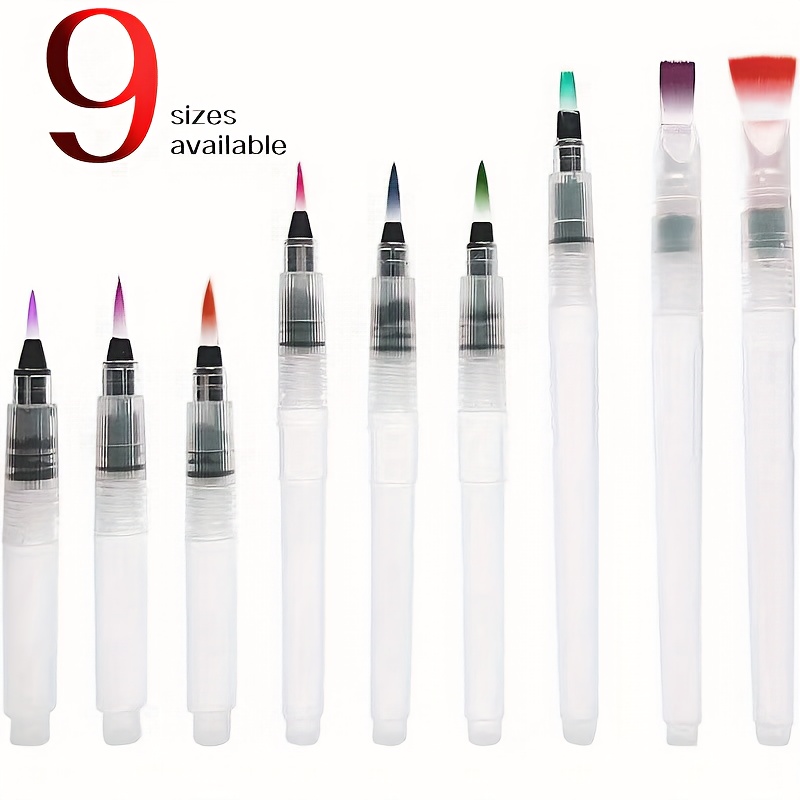 Set Of 9 Brushes That Can , Featuring A Transparent Body, Suitable For Beginners In Calligraphy And Painting, And Refill