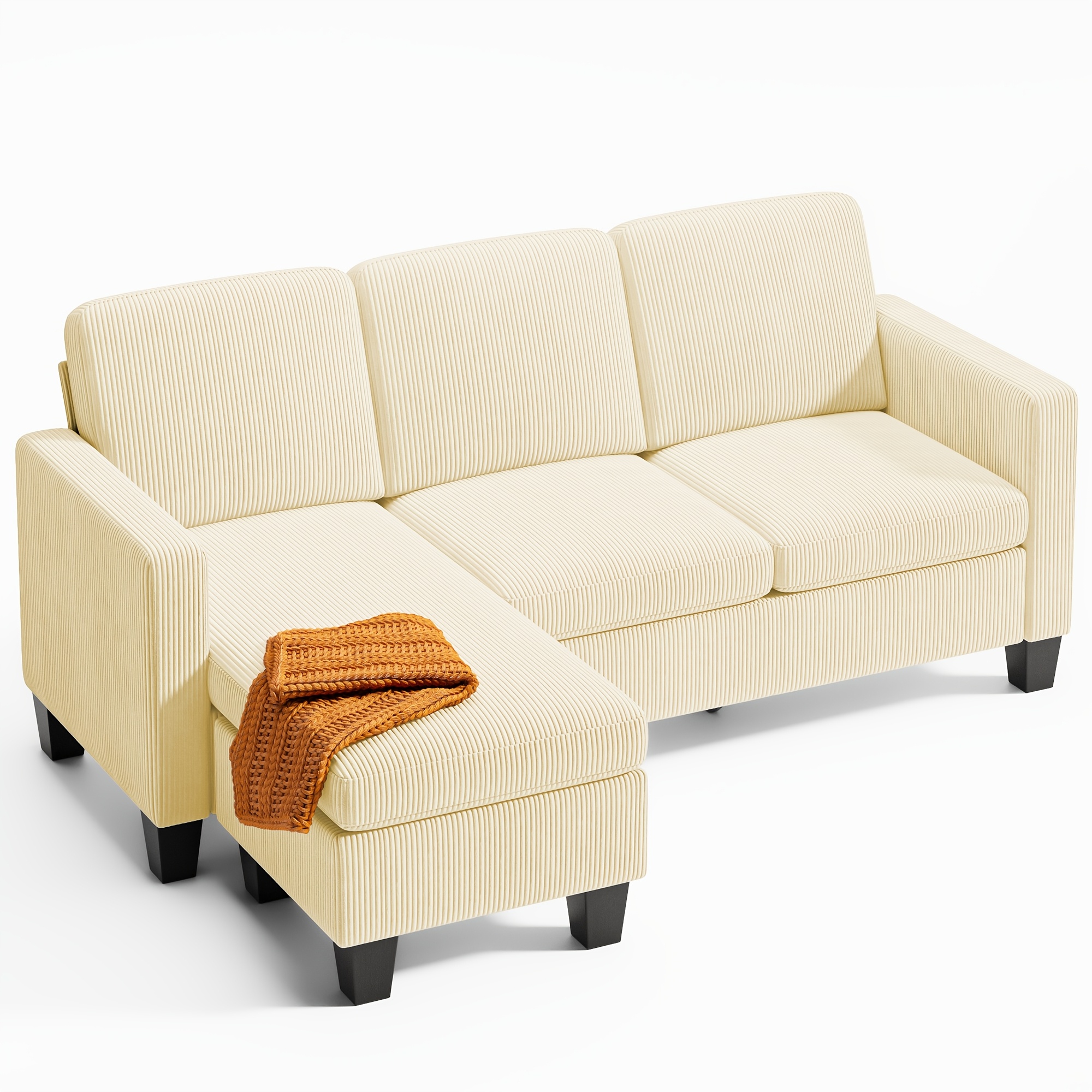 Corner Sofa L-shaped Sofa, Three-seater Sofa, Soft And Comfortable Cushions, Easy Assembly, Sturdy Sofa Legs, Holiday Gift Guide, Perfect For Small Apartments, 188 X 136.5 X 89cm, Beige