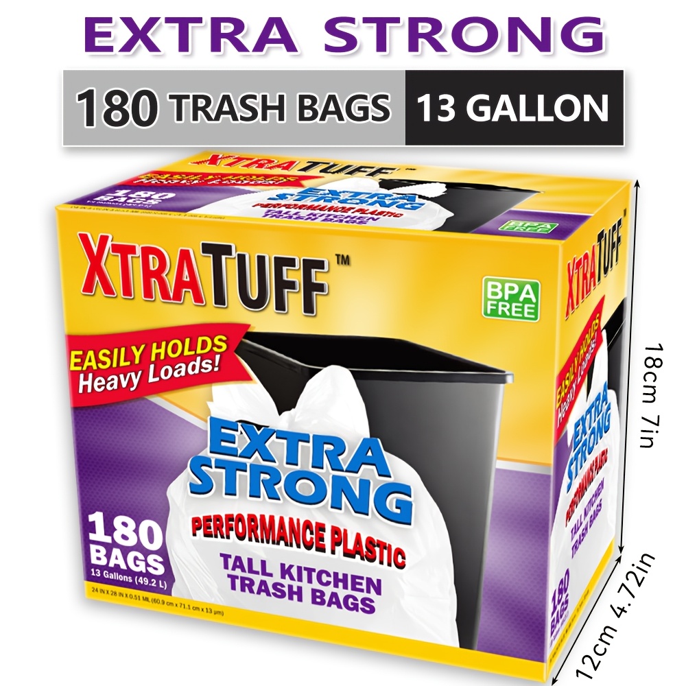 Box of 180 13-Gallon Heavy-Duty Clear Plastic Garbage Bags – Leak-Resistant, Odor-Proof Multipurpose Trash Bags for Home and Outdoor Use