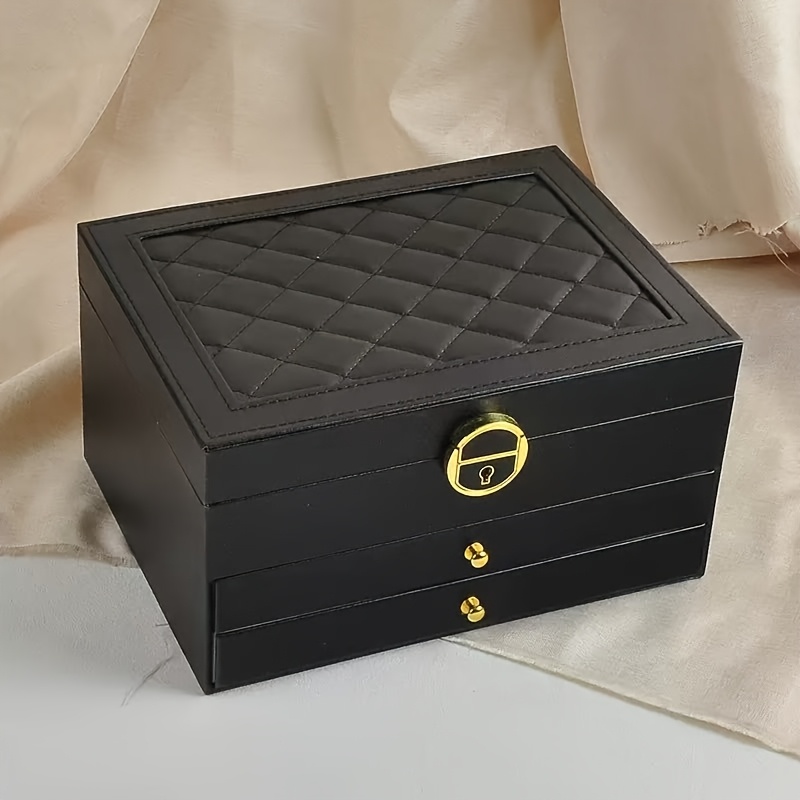 1pc large jewelry organizer box with triple layer drawers elegant   compartments soft lining   for necklace bracelet earring ring pendant jewelry storage case for home or valentines gift idea jewelry box softlining included   Product details 5