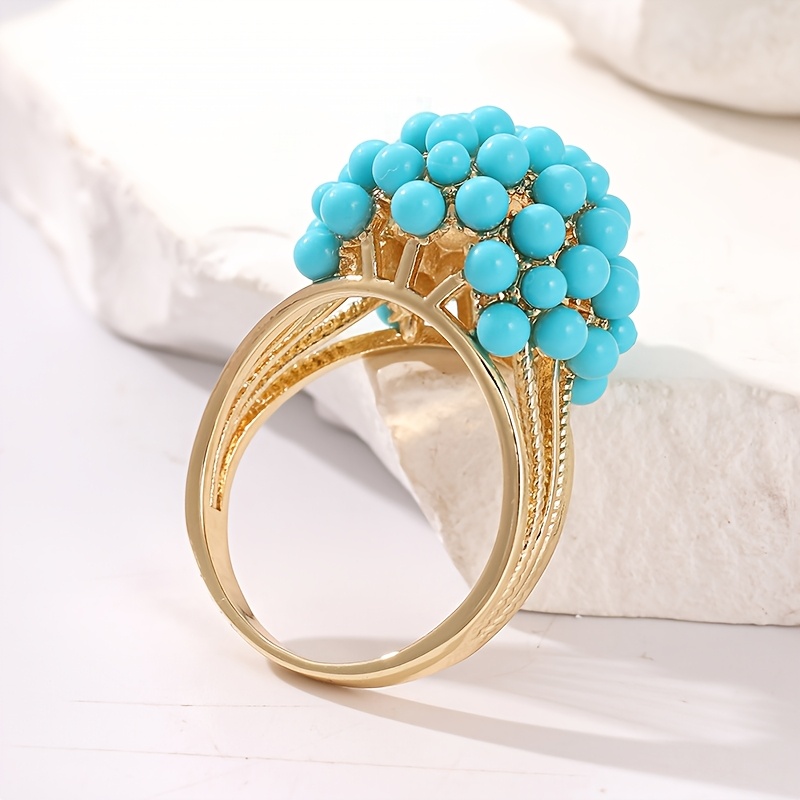 vintage bohemian turquoise cluster ring women - Temu Oman