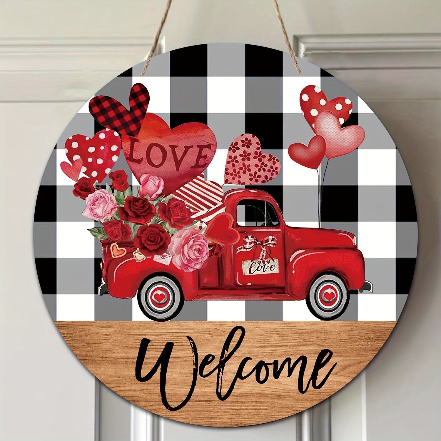 

's Day Truck Wall Sign Heart Wreath - Rustic Wooden Decor For Home, Door, Cafe & Seasonal Celebrations - Perfect Gift