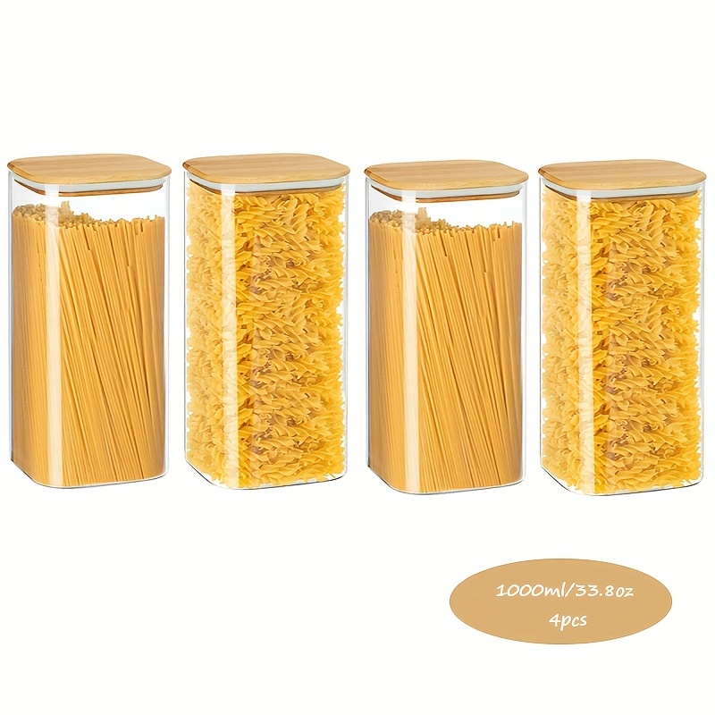 TEMU 4 Pezzi Set di Barattoli in Vetro, Contenitori Ermetici con Bocca Larga Design , Adatti a Microonde e Congelatore, Coperchi Ribaltabili