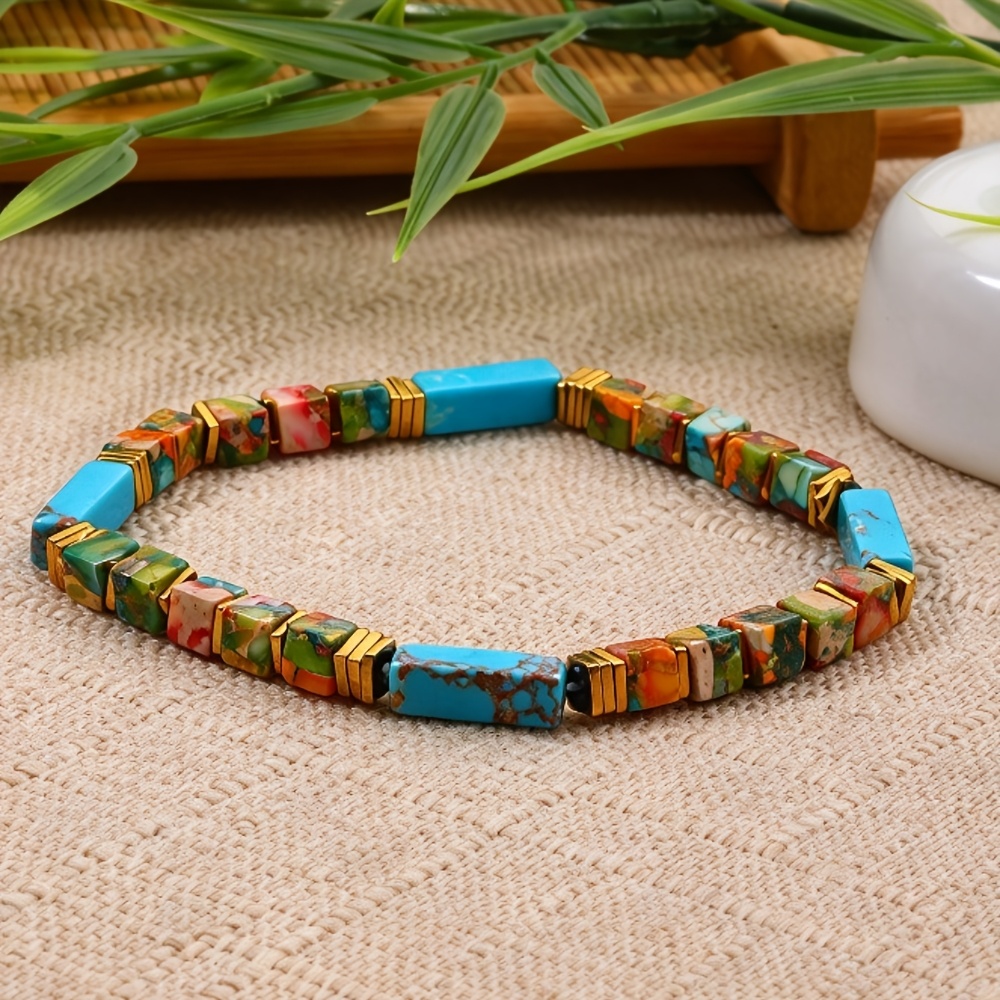 TEMU Bracelet YAUKIA Boho Multicolore en de , Naturelle Carrée, Émotionnel, Bijou de Poignet Empilable Adapté à un Port
